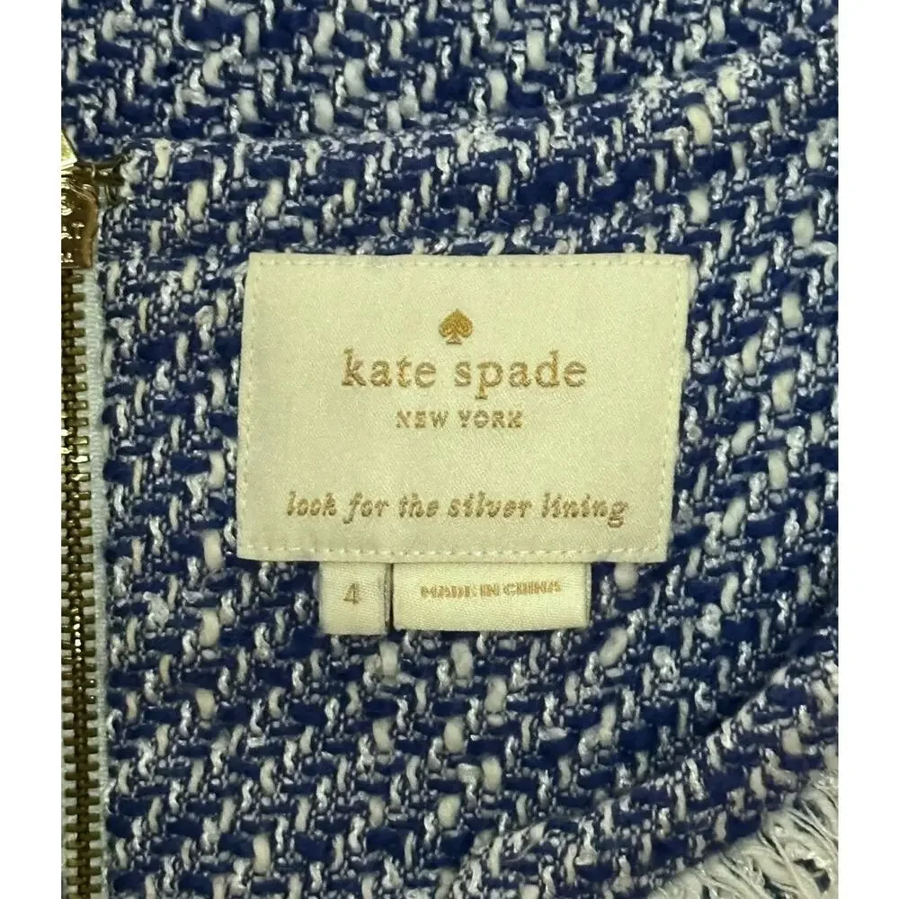 KATE SPADE Tweed Sheath Mini Dress Blue Career Office Cocktail Classic Preppy 4